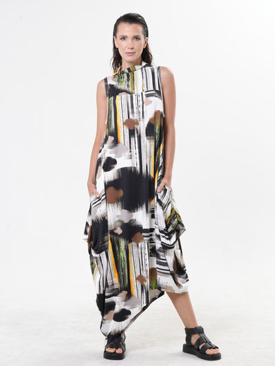Sleeveless Cotton Dress With Abstract Print