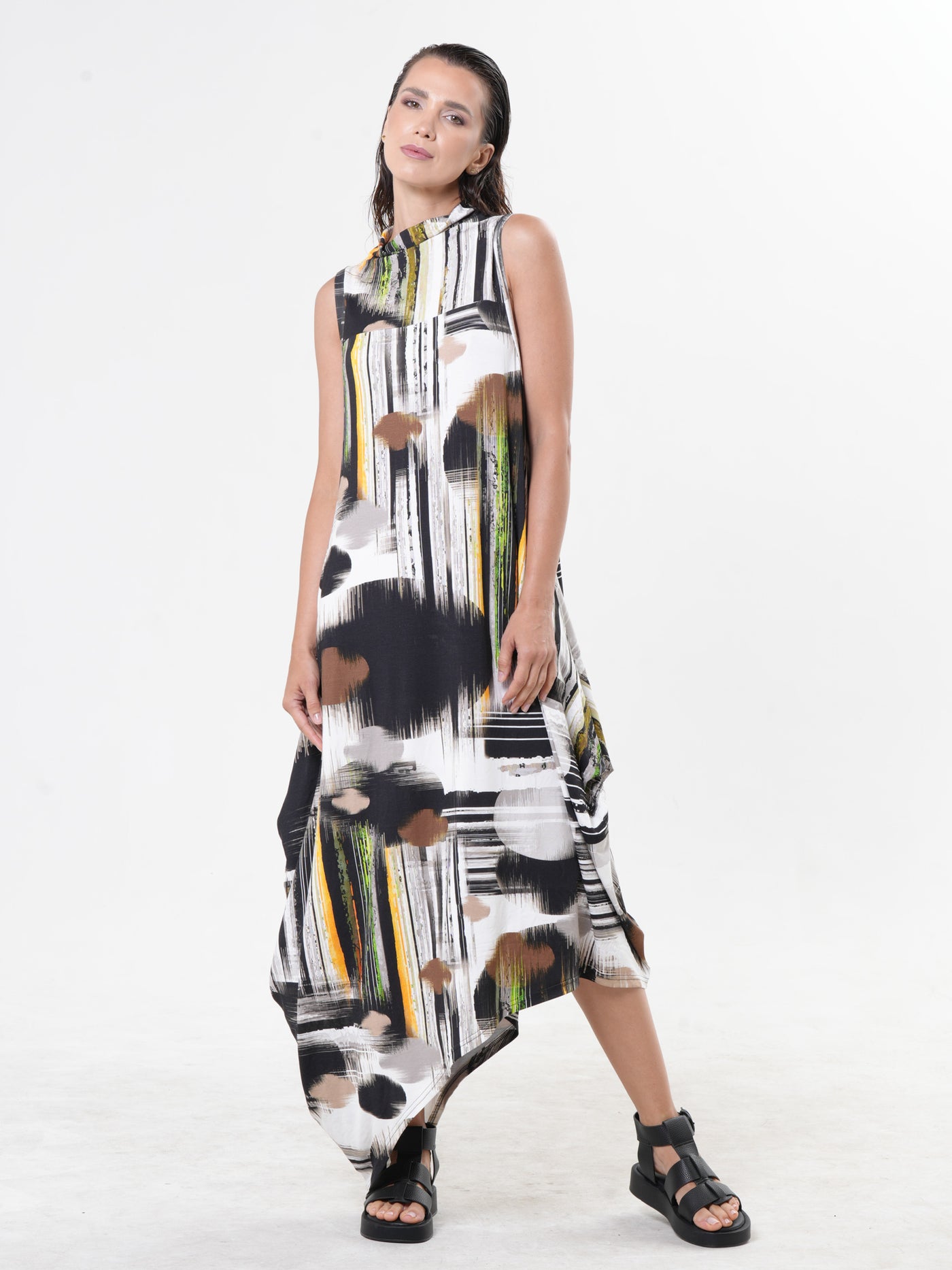 Sleeveless Cotton Dress With Abstract Print