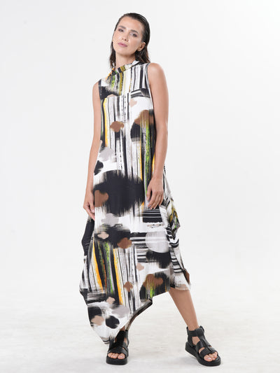 Sleeveless Cotton Dress With Abstract Print