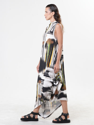 Sleeveless Cotton Dress With Abstract Print