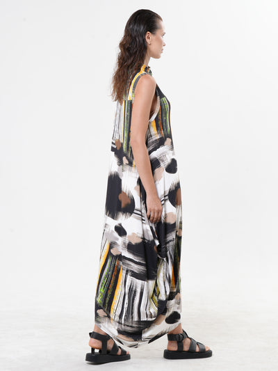 Sleeveless Cotton Dress With Abstract Print