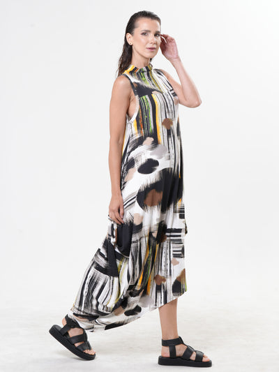 Sleeveless Cotton Dress With Abstract Print
