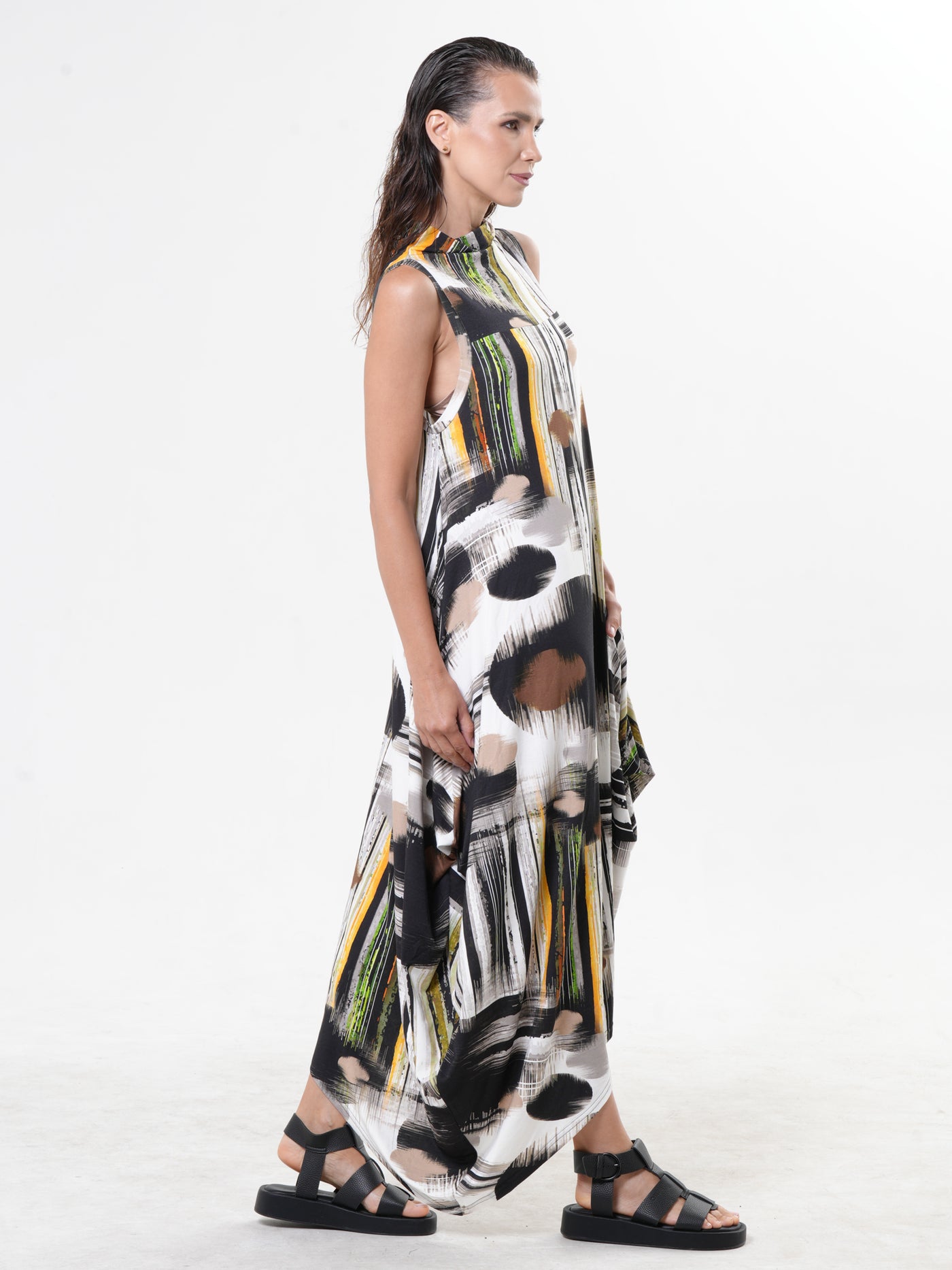 Sleeveless Cotton Dress With Abstract Print