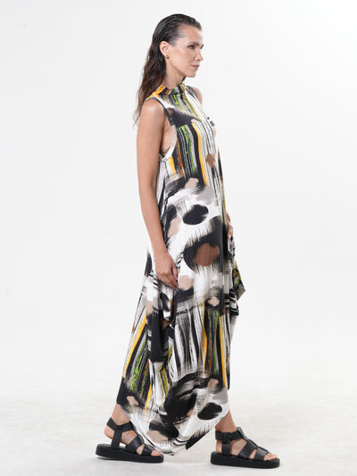 Sleeveless Cotton Dress With Abstract Print