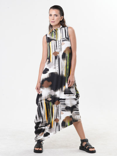 Sleeveless Cotton Dress With Abstract Print