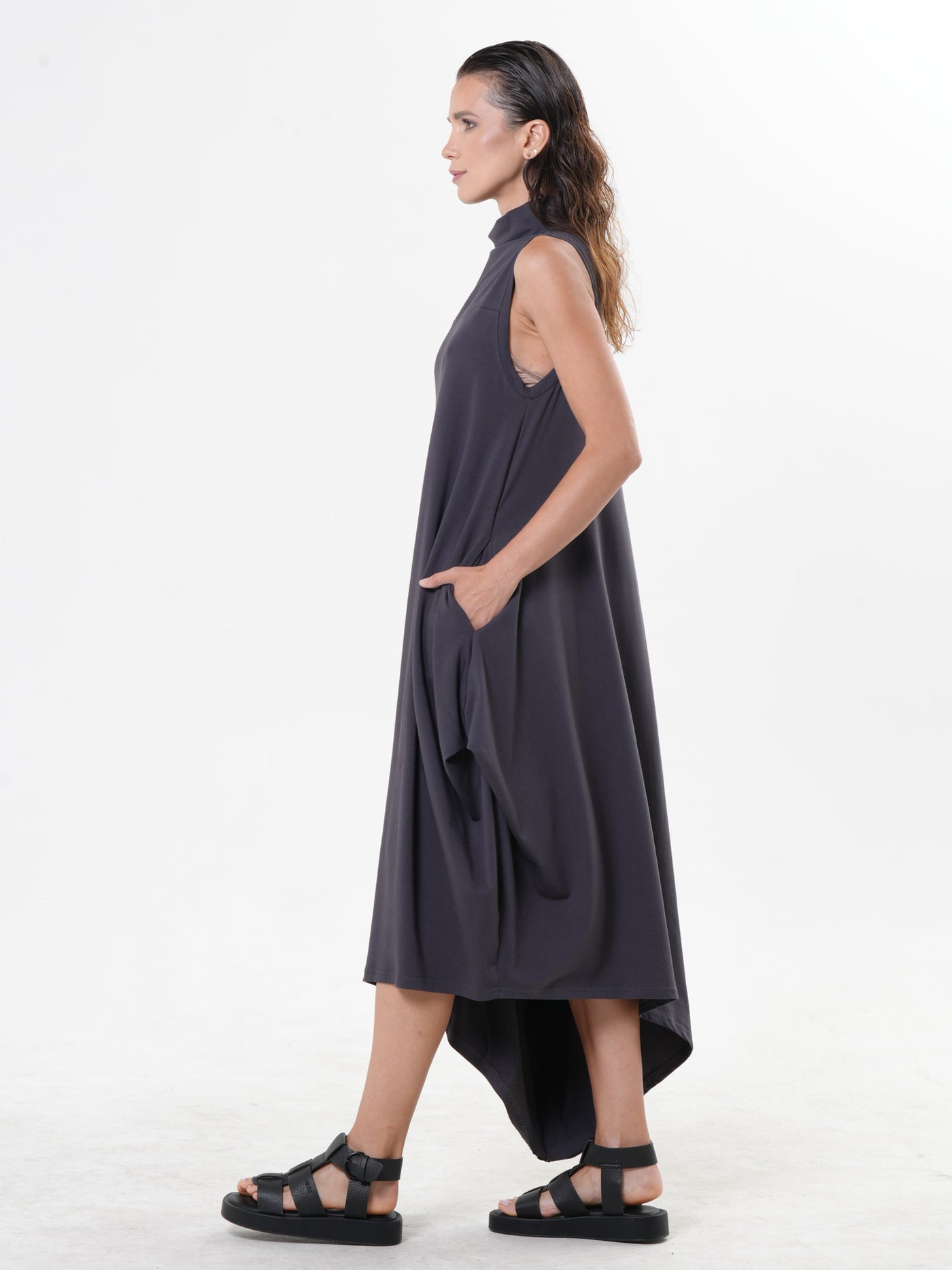 Sleeveless Cotton Dress In Gray