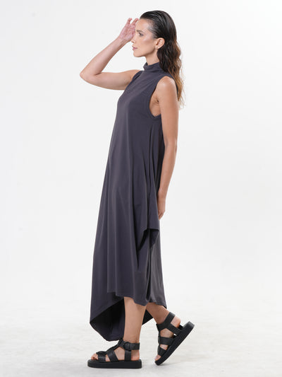 Sleeveless Cotton Dress In Gray