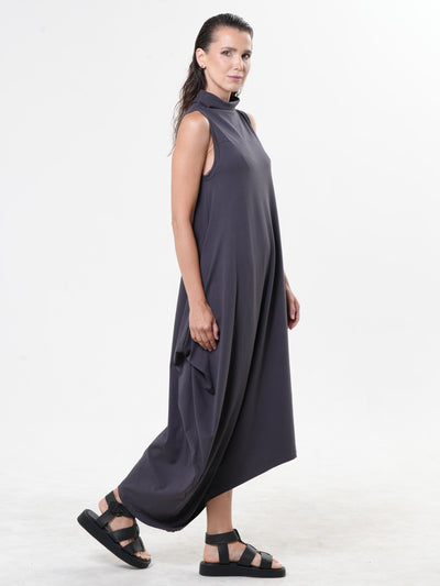 Sleeveless Cotton Dress In Gray
