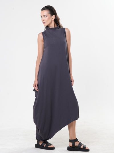 Sleeveless Cotton Dress In Gray