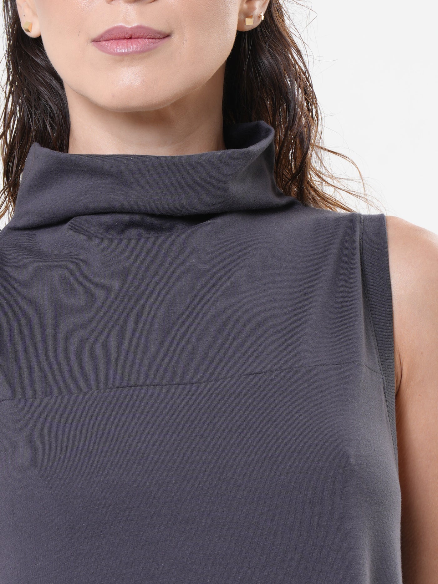 Sleeveless Cotton Dress In Gray