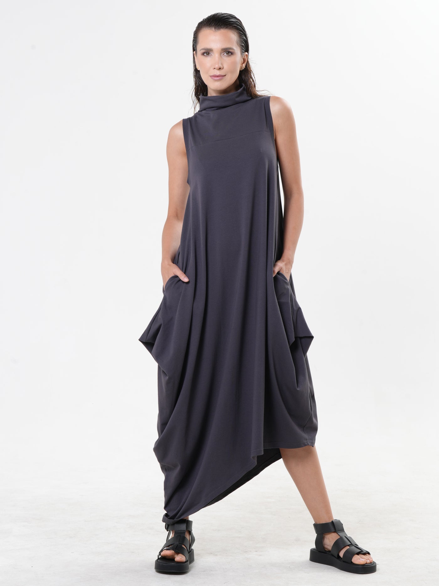 Sleeveless Cotton Dress In Gray