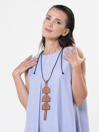 Sculptural Leather Necklace in Brown