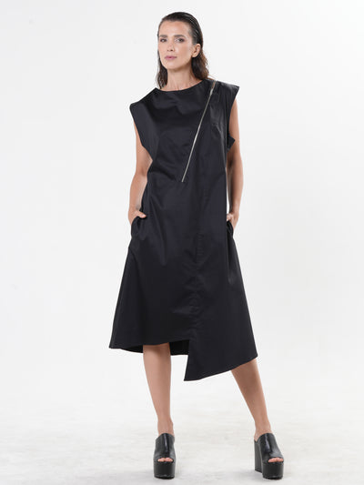 Midi Zipper Dress In Black