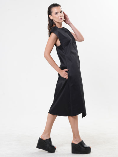 Midi Zipper Dress In Black