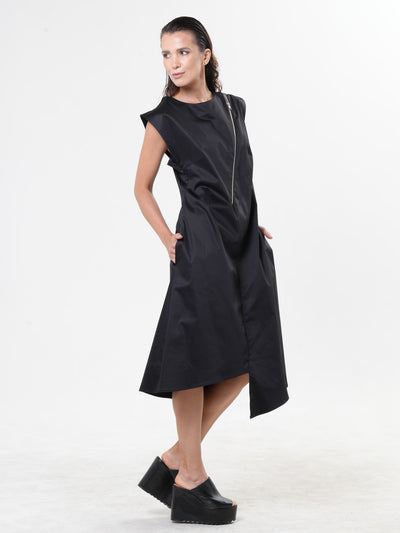 Midi Zipper Dress In Black