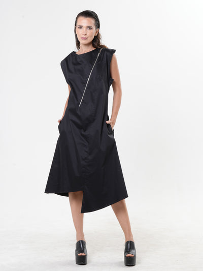 Midi Zipper Dress In Black