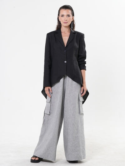 Black Asymmetrical Linen Blazer