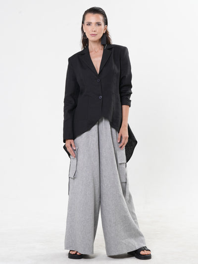 Black Asymmetrical Linen Blazer