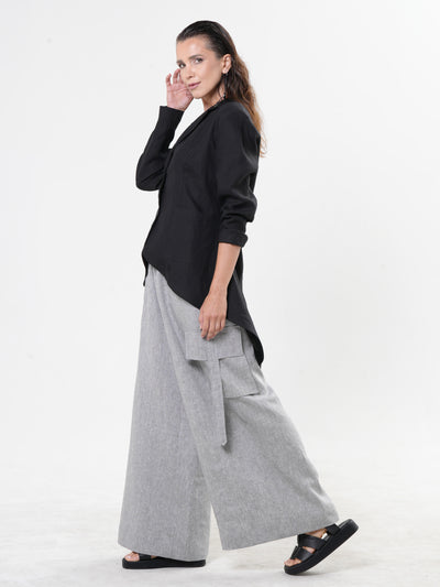 Black Asymmetrical Linen Blazer