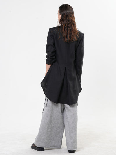Black Asymmetrical Linen Blazer