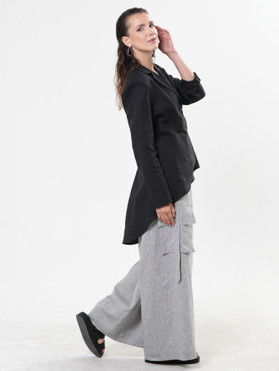 Black Asymmetrical Linen Blazer