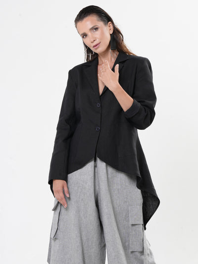 Black Asymmetrical Linen Blazer