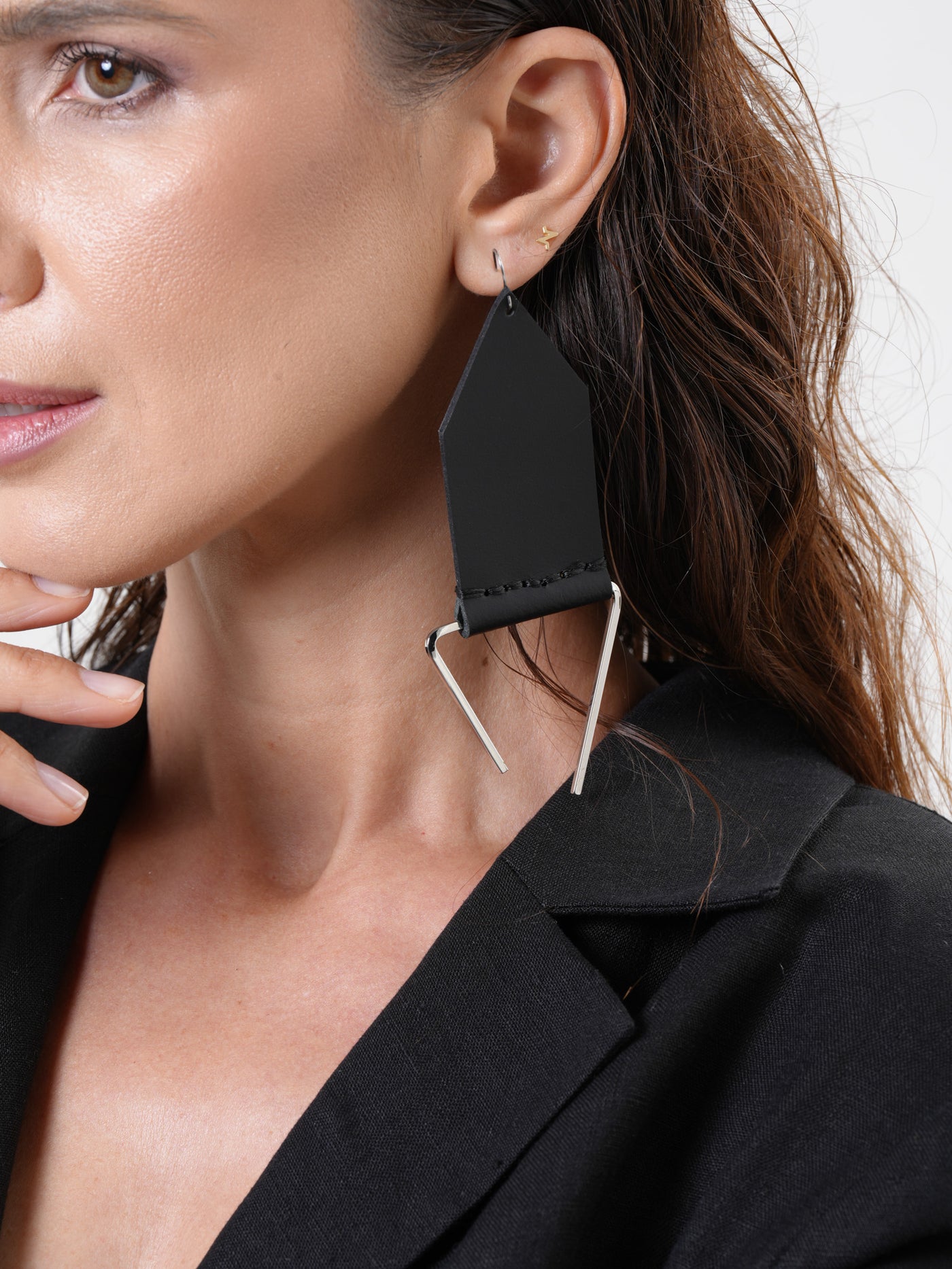 Asymmetric Leather & Metal Earrings