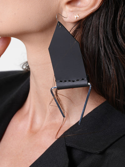 Asymmetric Leather & Metal Earrings