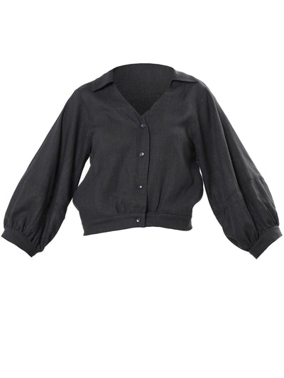 Oversize Linen Short Top in Black