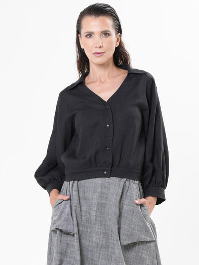 Oversize Linen Short Top in Black