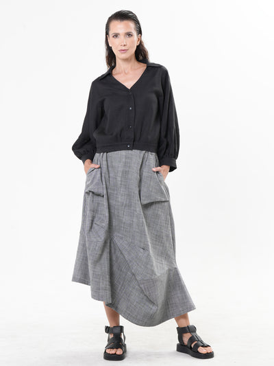 Denim Skirt with Draped Details In Gray