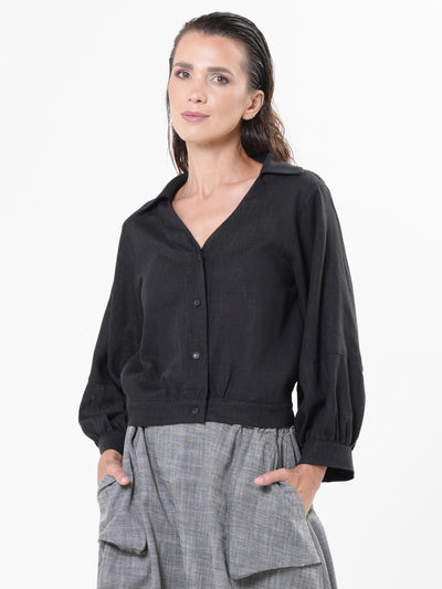 Oversize Linen Short Top in Black