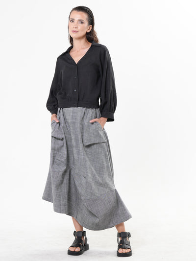 Denim Skirt with Draped Details In Gray