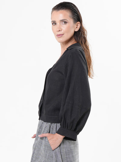 Oversize Linen Short Top in Black