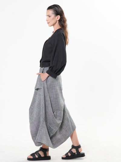 Denim Skirt with Draped Details In Gray