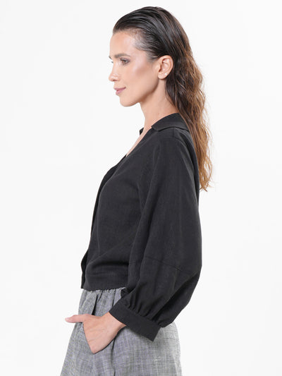 Oversize Linen Short Top in Black