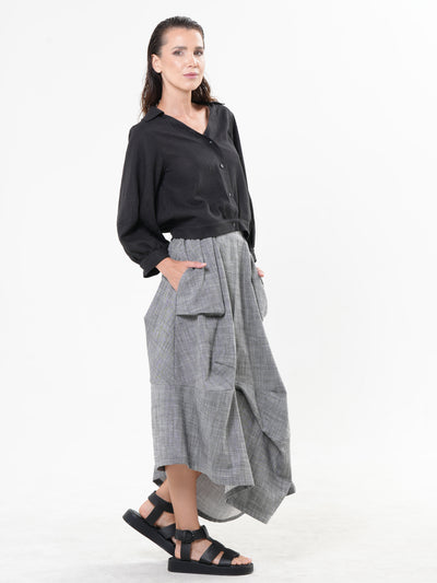 Denim Skirt with Draped Details In Gray