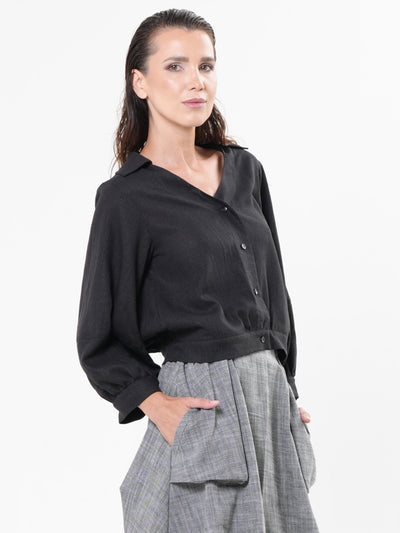Oversize Linen Short Top in Black