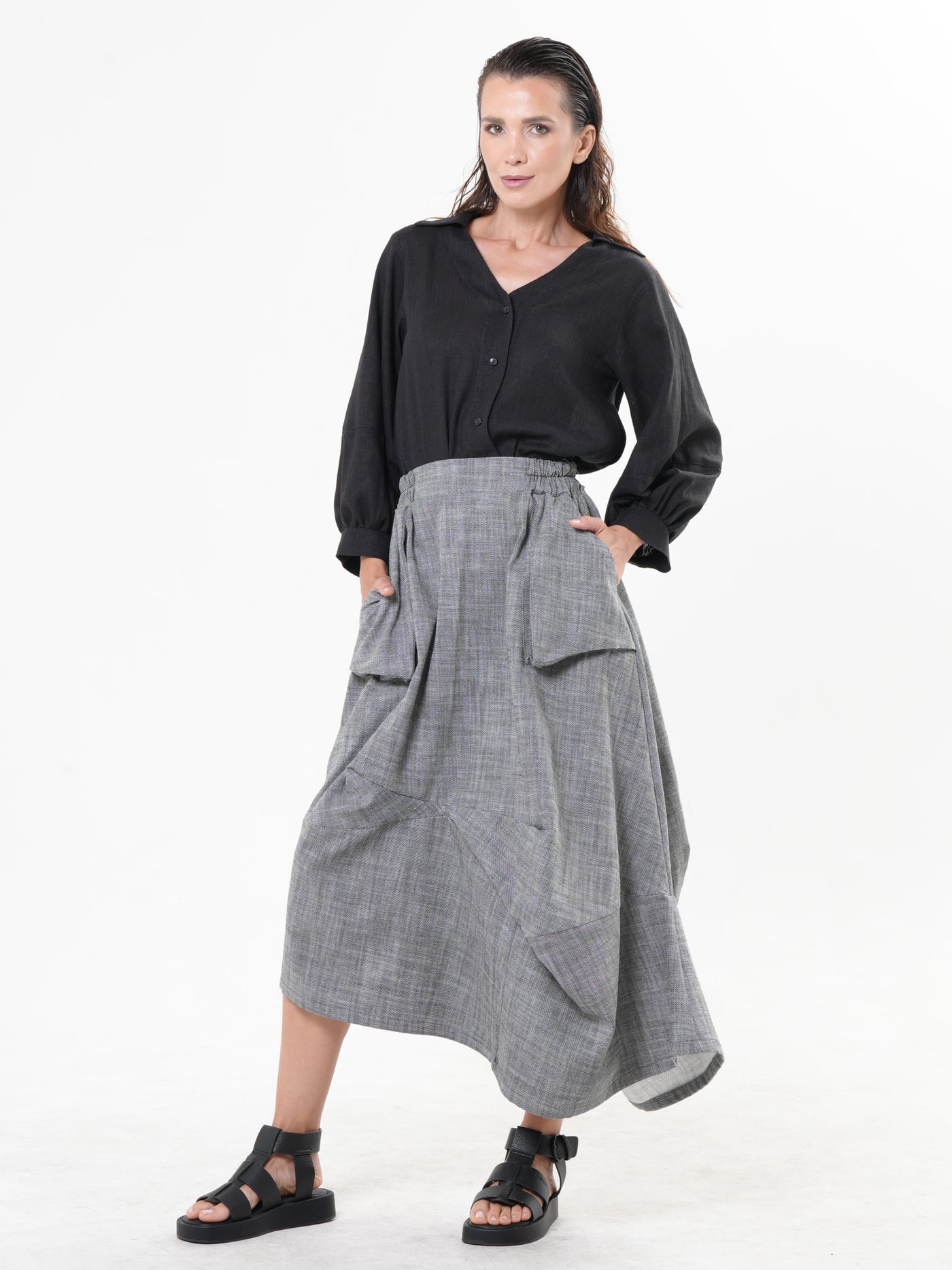 Oversize Linen Short Top in Black