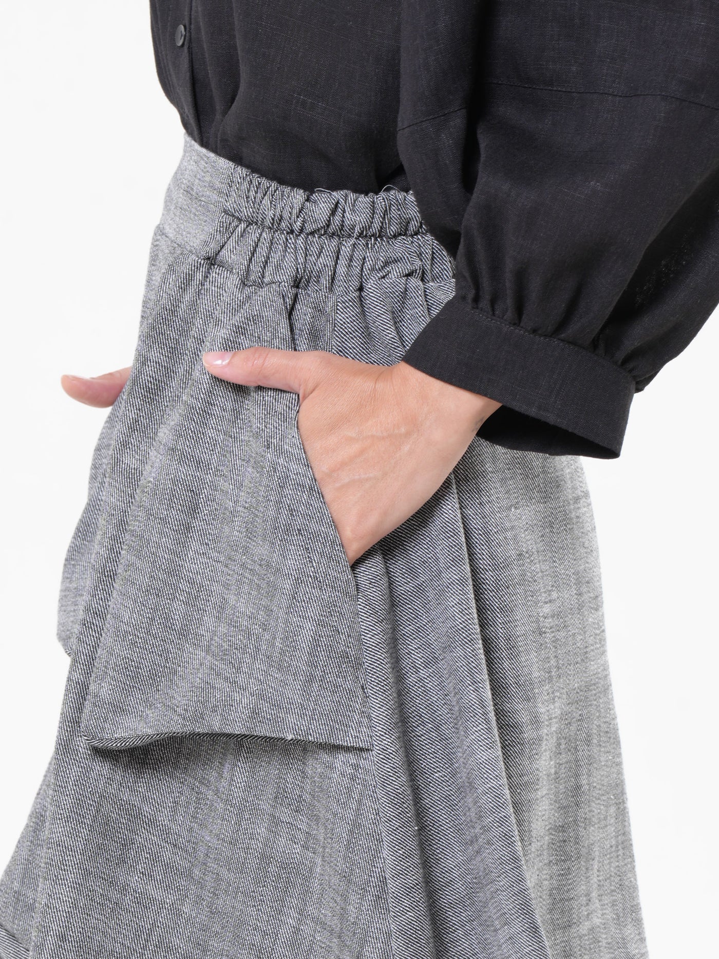 Denim Skirt with Draped Details In Gray