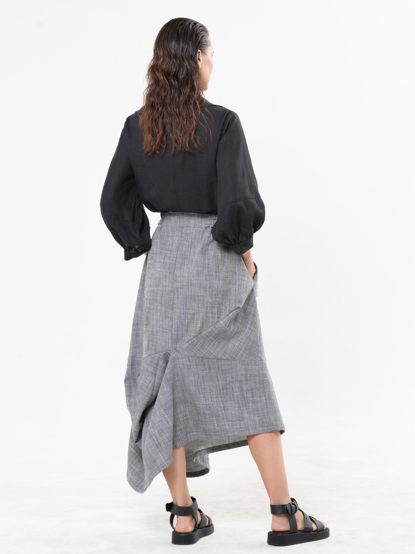Denim Skirt with Draped Details In Gray