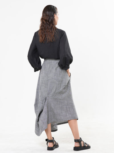 Denim Skirt with Draped Details In Gray