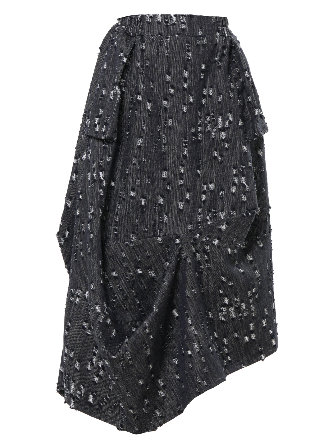 Distressed Denim Skirt with Draped Details