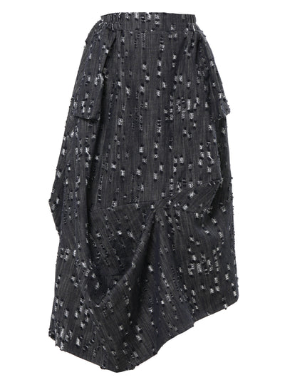 Distressed Denim Skirt with Draped Details