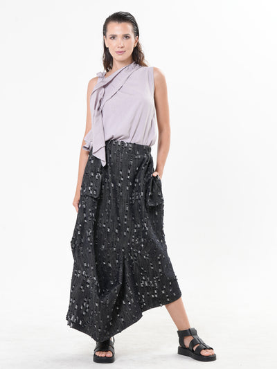 Denim Skirt with Draped Details In Gray