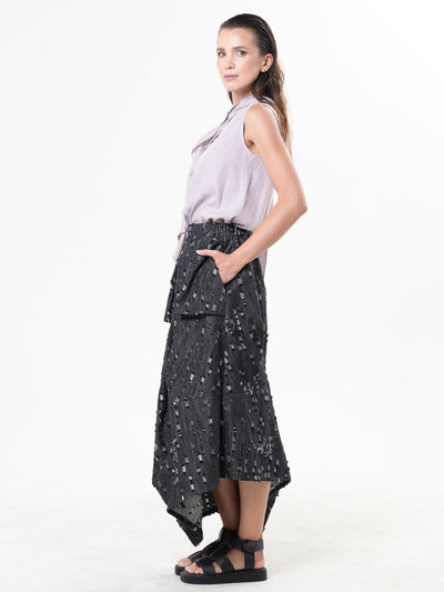 Distressed Denim Skirt with Draped Details