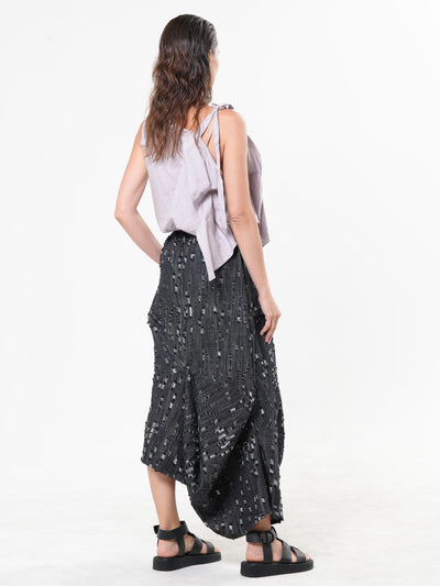 Distressed Denim Skirt with Draped Details