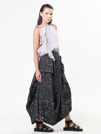 Distressed Denim Skirt with Draped Details