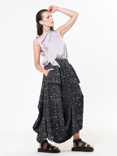Distressed Denim Skirt with Draped Details