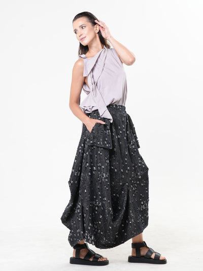 Distressed Denim Skirt with Draped Details